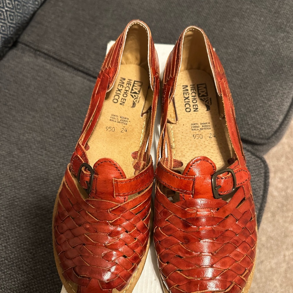 Red Woven Leather Sandals with Intricate Design